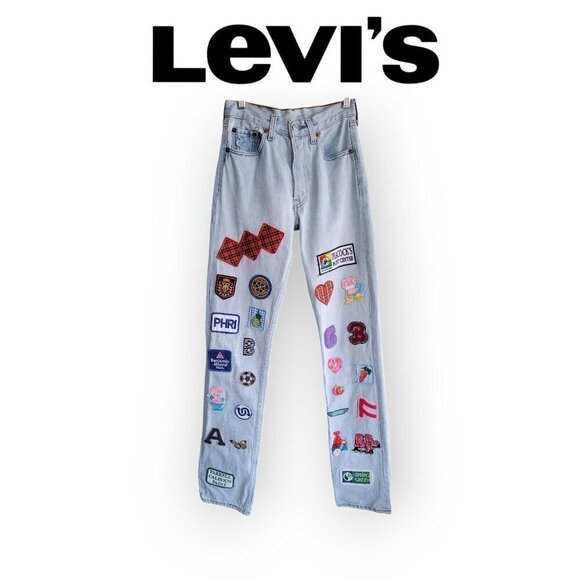 Upcycled Vintage Levi's Patch Straight Leg Jeans XS - Picture 1 of 16